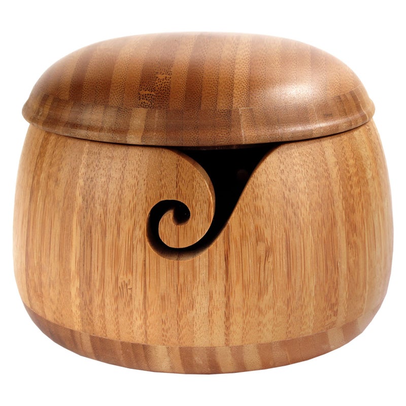 BambooMN JubileeYarn Bamboo Yarn Bowl with Lid - Holder Knitting Crochet Accessories - Carbonized Brown - 1 Bowl - Image 1